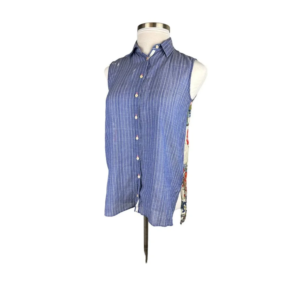 *Flaw 3J Workshop Johnny Was Scarf Back Sleeveless Button Collared Top XS H13638 - Picture 15 of 16